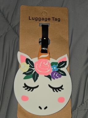 Unbranded White Unicorn Face Luggage Tag with Pink Floral Detail